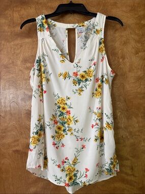 Old Navy Cream Floral Keyhole Tank with Yellow Blooms